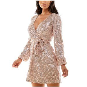 EMERALD SUNDAE  Puff-Shoulder Sequin A-line Dress